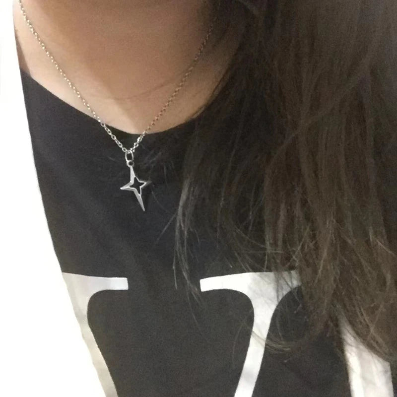 Kpop Cool Punk Vintage Star Pendant Chains Necklace for Men Women Egirl Hip Hop 90S Grunge Aesthetic EMO Jewelry Y2K Accessories