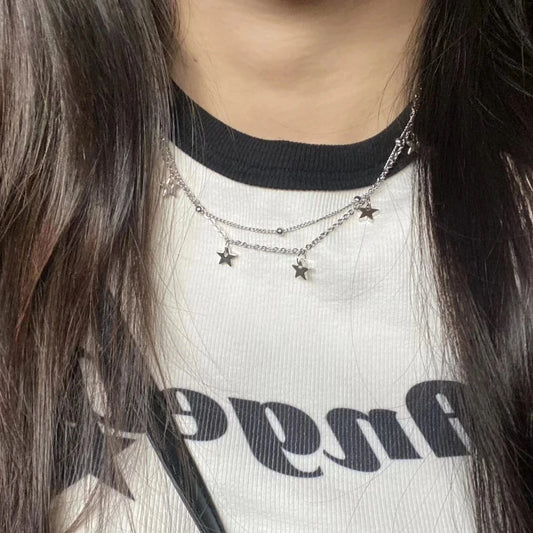 Kpop Cool Punk Vintage Star Pendant Chains Necklace for Men Women Egirl Hip Hop 90S Grunge Aesthetic EMO Jewelry Y2K Accessories