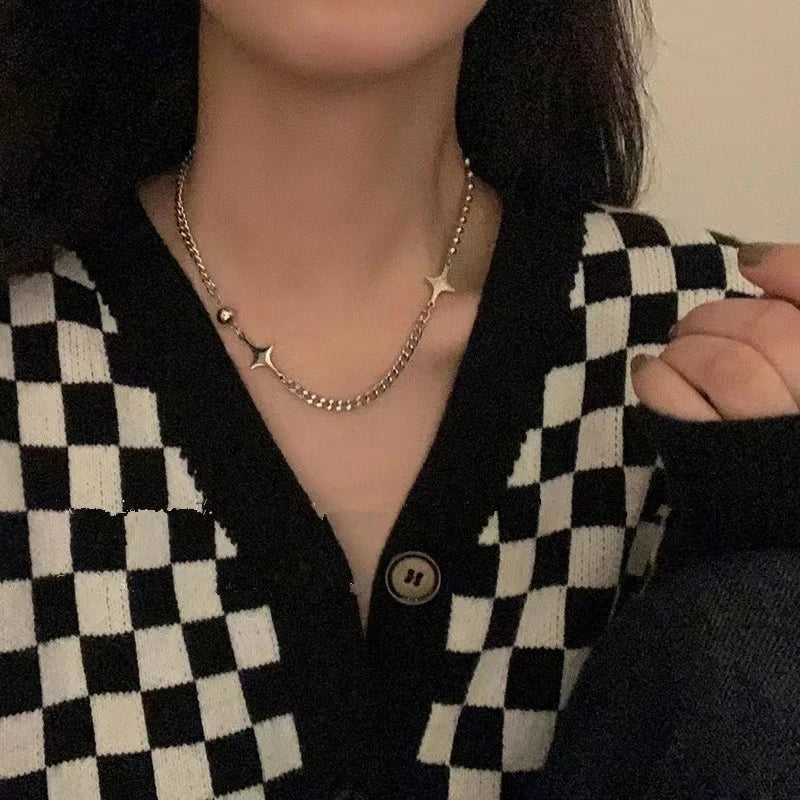 Kpop Cool Punk Vintage Star Pendant Chains Necklace for Men Women Egirl Hip Hop 90S Grunge Aesthetic EMO Jewelry Y2K Accessories