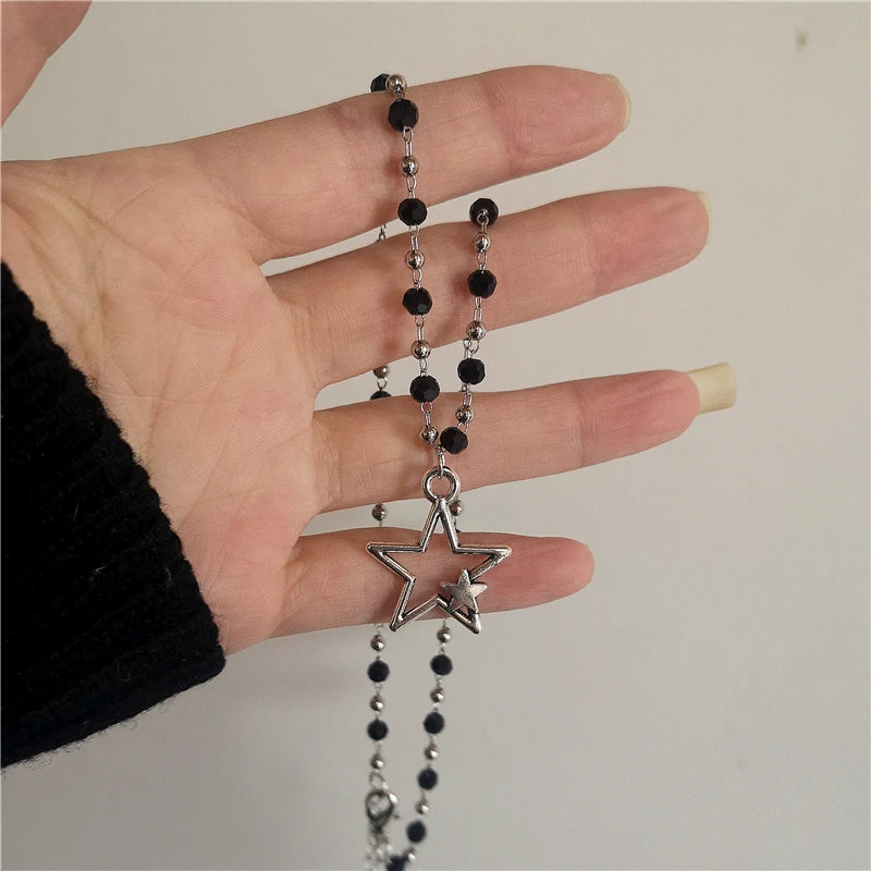 Kpop Cool Punk Vintage Star Pendant Chains Necklace for Men Women Egirl Hip Hop 90S Grunge Aesthetic EMO Jewelry Y2K Accessories