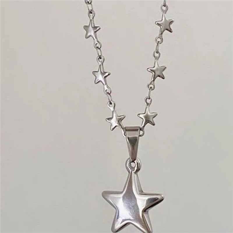 Kpop Cool Punk Vintage Star Pendant Chains Necklace for Men Women Egirl Hip Hop 90S Grunge Aesthetic EMO Jewelry Y2K Accessories