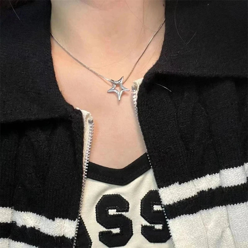 Kpop Cool Punk Vintage Star Pendant Chains Necklace for Men Women Egirl Hip Hop 90S Grunge Aesthetic EMO Jewelry Y2K Accessories