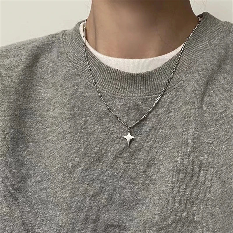Kpop Cool Punk Vintage Star Pendant Chains Necklace for Men Women Egirl Hip Hop 90S Grunge Aesthetic EMO Jewelry Y2K Accessories