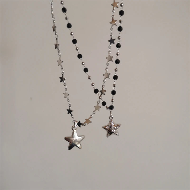 Kpop Cool Punk Vintage Star Pendant Chains Necklace for Men Women Egirl Hip Hop 90S Grunge Aesthetic EMO Jewelry Y2K Accessories