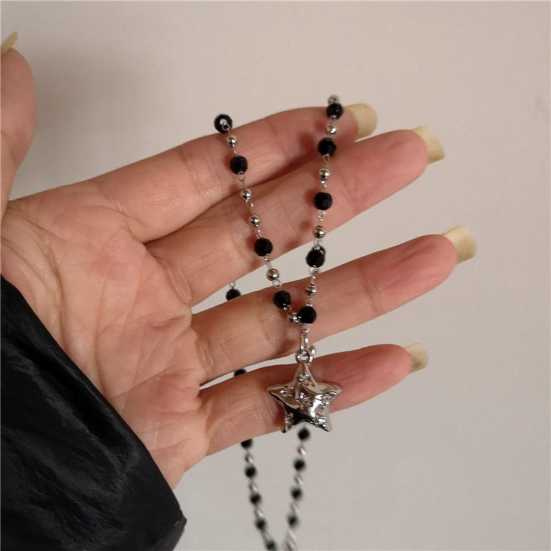 Kpop Cool Punk Vintage Star Pendant Chains Necklace for Men Women Egirl Hip Hop 90S Grunge Aesthetic EMO Jewelry Y2K Accessories
