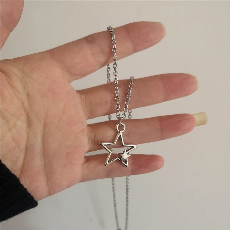 Kpop Cool Punk Vintage Star Pendant Chains Necklace for Men Women Egirl Hip Hop 90S Grunge Aesthetic EMO Jewelry Y2K Accessories