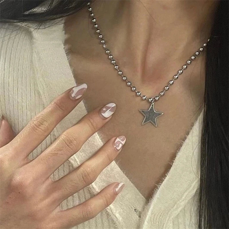 Kpop Cool Punk Vintage Star Pendant Chains Necklace for Men Women Egirl Hip Hop 90S Grunge Aesthetic EMO Jewelry Y2K Accessories