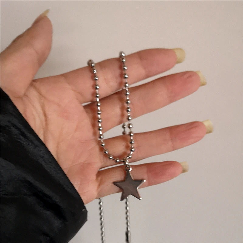 Kpop Cool Punk Vintage Star Pendant Chains Necklace for Men Women Egirl Hip Hop 90S Grunge Aesthetic EMO Jewelry Y2K Accessories