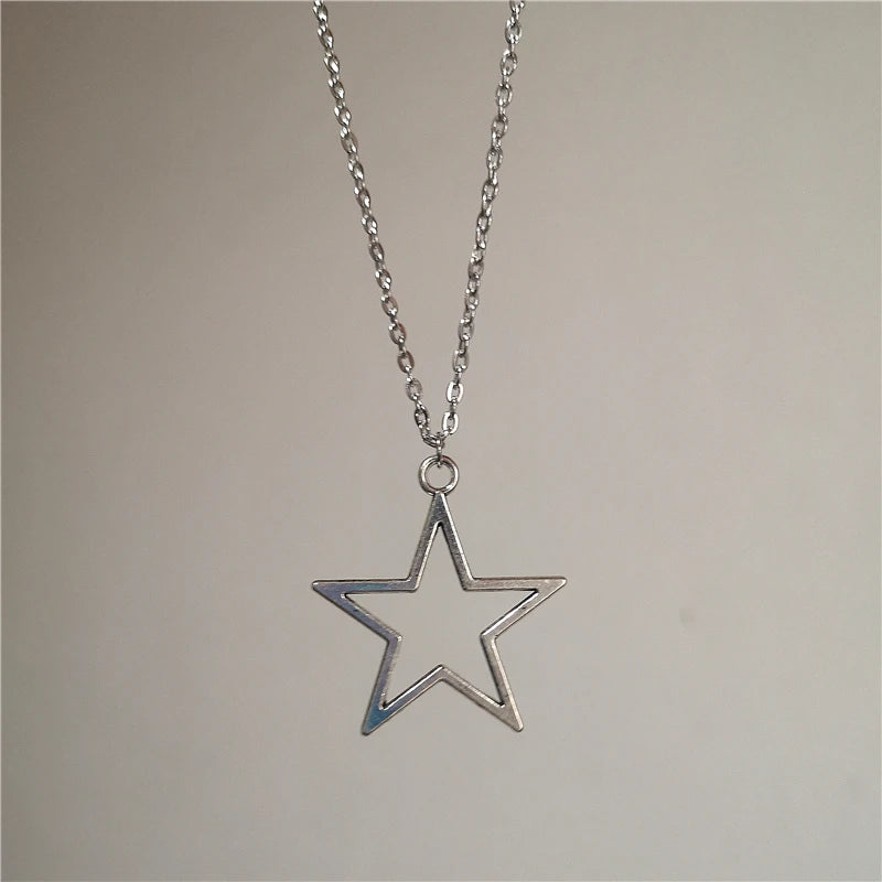 Kpop Cool Punk Vintage Star Pendant Chains Necklace for Men Women Egirl Hip Hop 90S Grunge Aesthetic EMO Jewelry Y2K Accessories